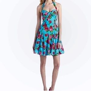 Betsey Johnson Blue Floral Bustier Halter Dress